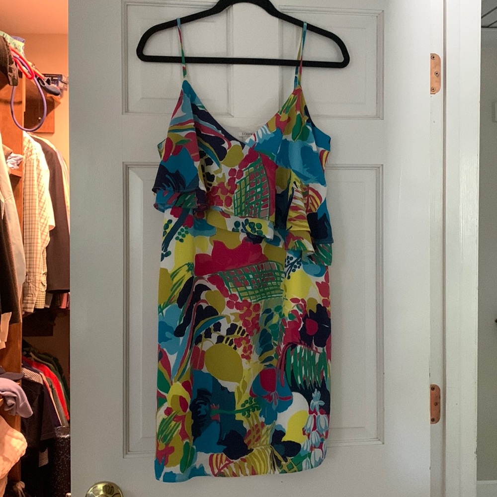 Summer nights J.crew sundress! Cute ruffles add dimension to dress. Side zipper.